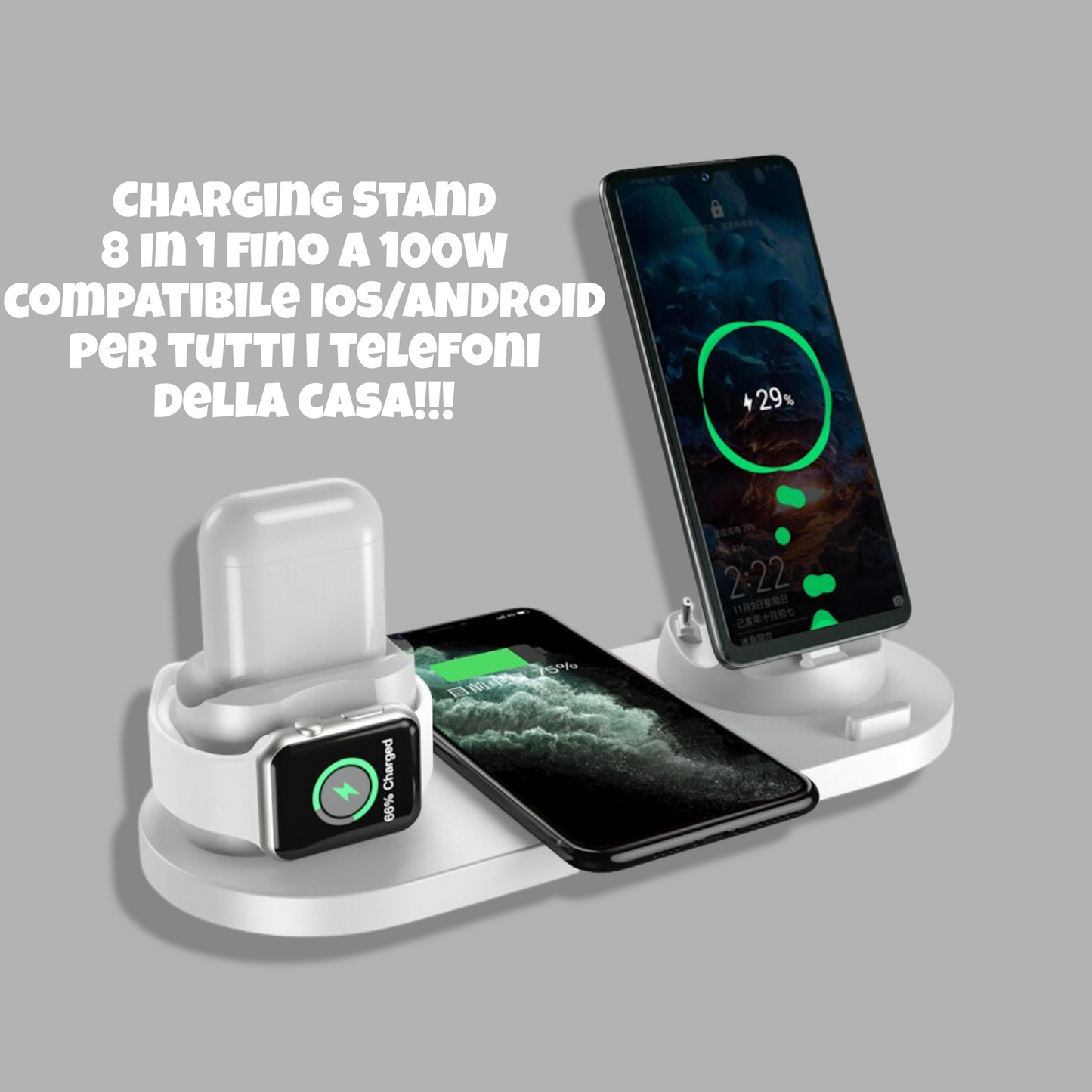 Charging Stand ricarica veloce wireless 8 in 1 IOS/ANDROID