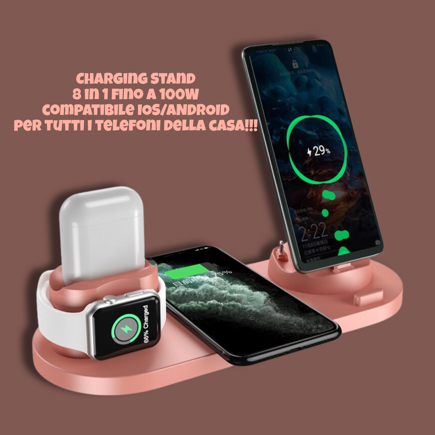 Charging Stand ricarica veloce wireless 8 in 1 IOS/ANDROID