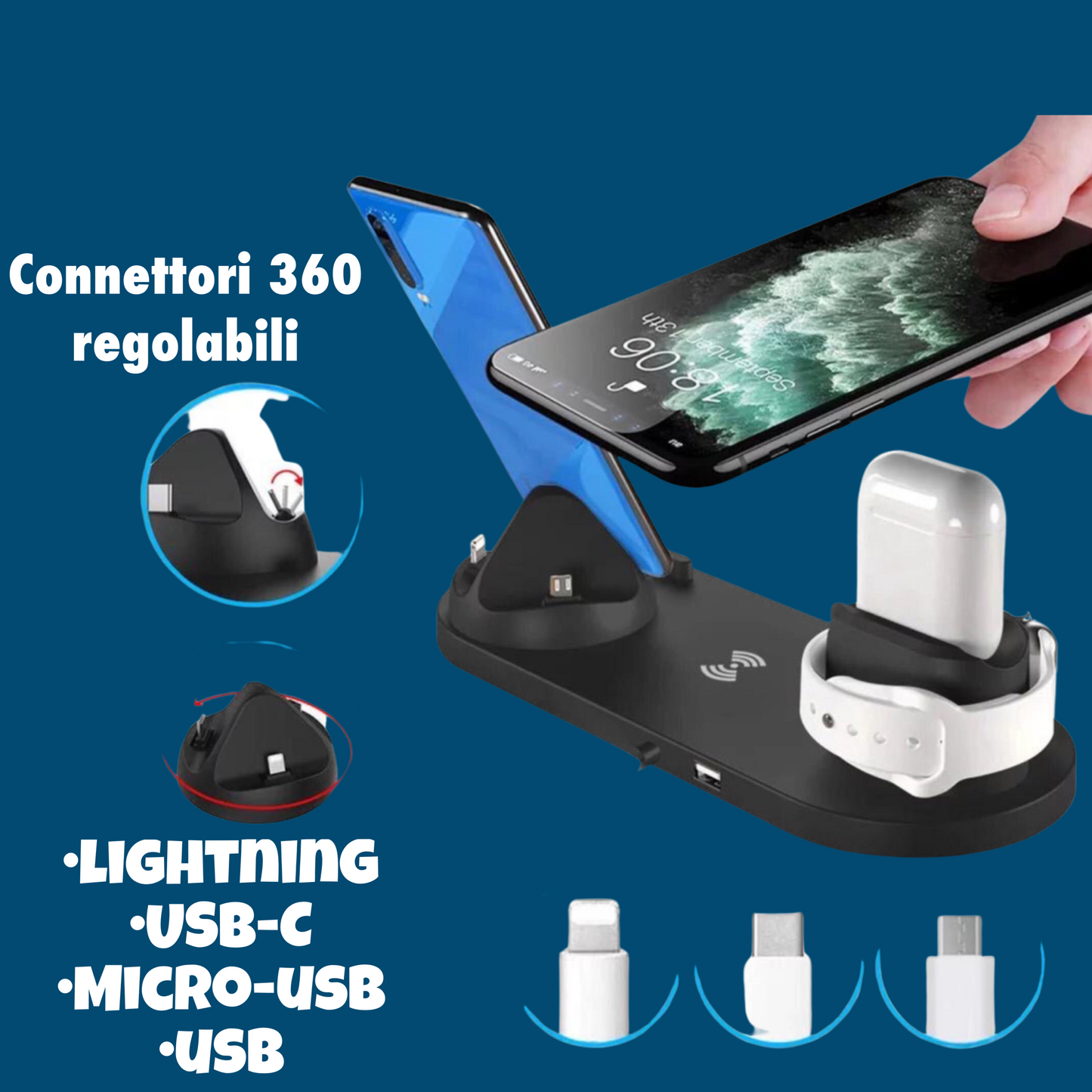 Charging Stand ricarica veloce wireless 8 in 1 IOS/ANDROID